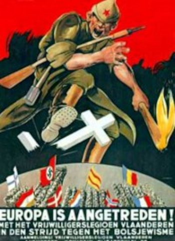 Nazi-propagandaposter tegen het goddeloze bolsjevisme